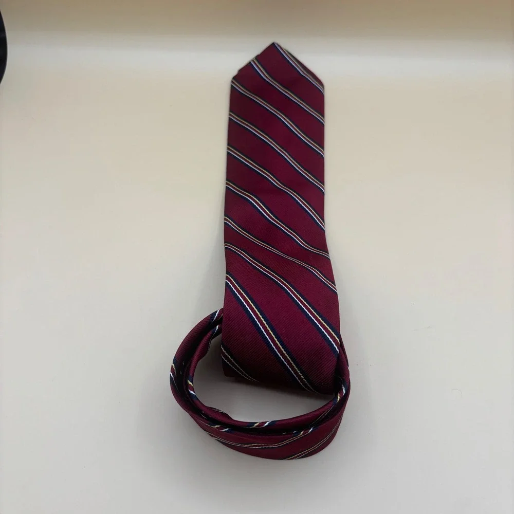 Hardy Amies Silk Tie Mens Burgundy Repp Stripe Excellent Savile Row Preppy